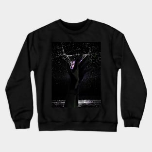 Digital collage and special processing. Hand reaching stars. Monster or great friend. White and black. Crewneck Sweatshirt